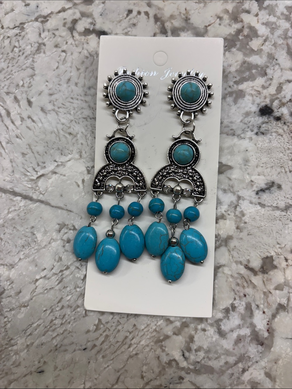 NWT silver tone turquoise boho earrings
